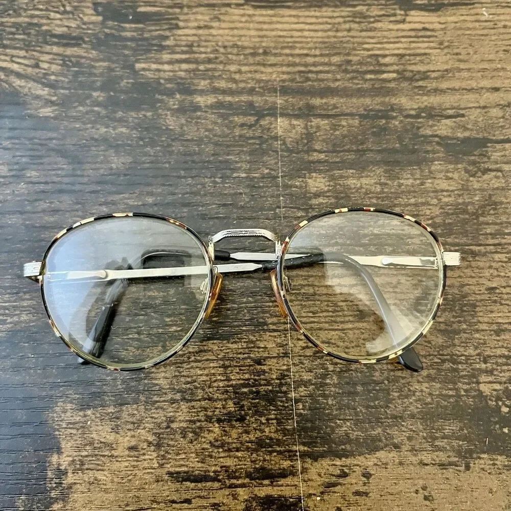 Vintage Round Metal Rim Eyeglasses Frames 140 Brown Demi Tortoise Shell Unisex